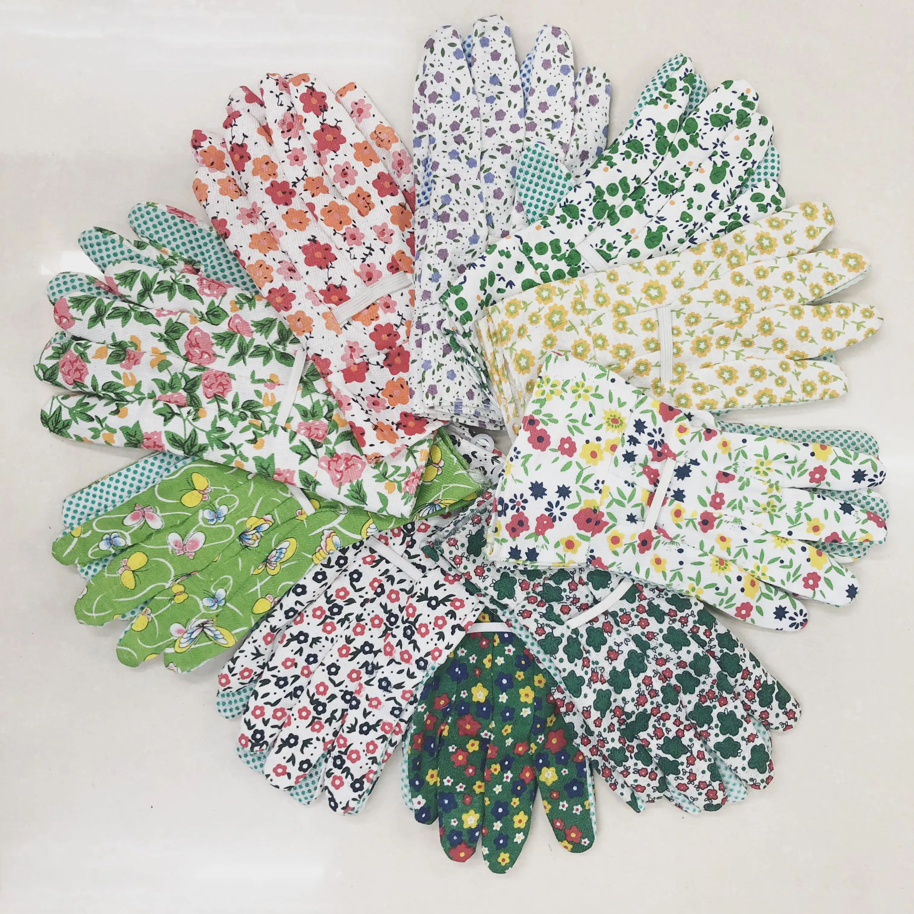 Guanti da lavoro in tela da giardino punteggiati in PVC verde di vendita calda con guanti da fiore a buon prezzo