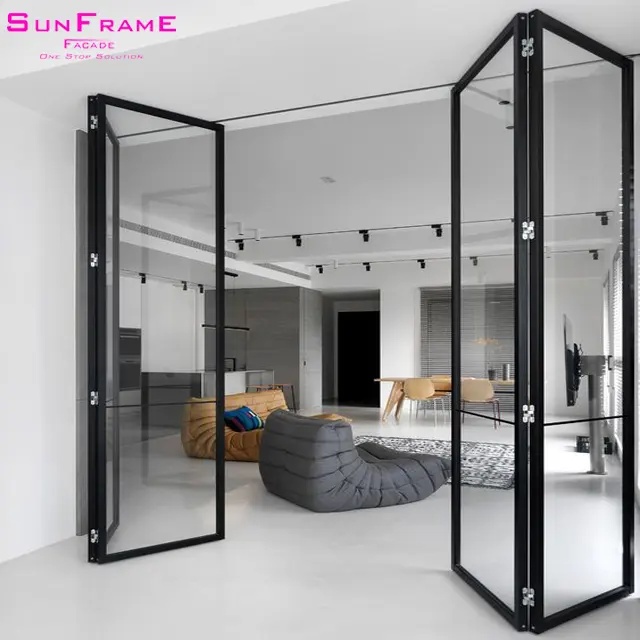 Puertas plegables de estilo francés para sala de estar, puertas de vidrio plegables e insonorizadas de aluminio y vidrio