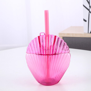 Glitter <strong>pink</strong> Color Large Plastic Shell Shape Tumbler <strong>Cup</strong> with Straw - Product Image 4