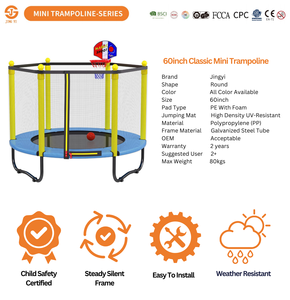 Jingyi 60-Inch Mini Round Jumping Trampoline <strong>PVC</strong> Spring Cover &amp; Safety <strong>Net</strong> for Kids Indoor/Outdoor Use - Product Image 3