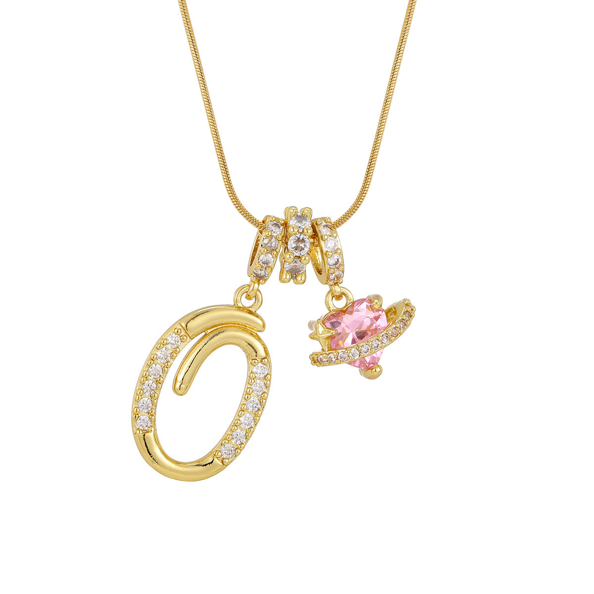 Gold o pendant-snake bone chain