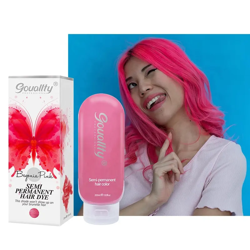 Begonia-tinte para el cabello semipermanente, acondicionador para el cabello ligero, Color rosa, para uso doméstico