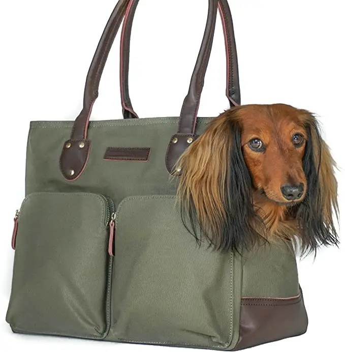 Bolsa de lona e couro encerado para cachorros, bolsa transportadora para viagem com zíper seguro para segurança