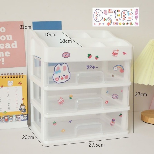 Large 4-layer 3-drawer white