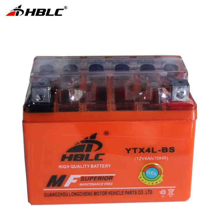 12V 4AH YTX4L-BS naranja de la batería de la motocicleta Gel libre de mantenimiento