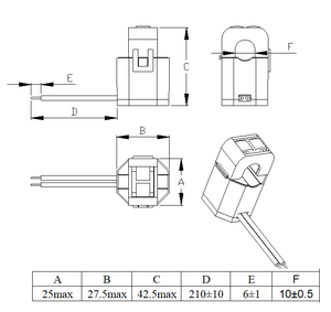 Zentar <strong>Split</strong> Core Current Transformer <strong>Input</strong> 5-60A <strong>Output</strong> 5mA Customized with 12mm Hole - Product Image 3