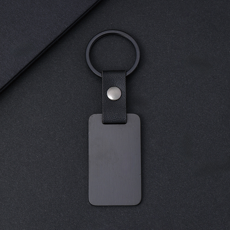 Black leather rectangular keychain