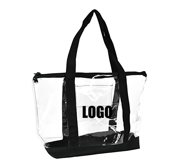 Bolso de mano de vinilo de plástico PVC impermeable de gran capacidad personalizado para compras, bolso transparente para estadio