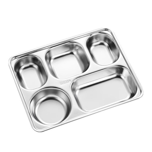 Novo Design Aço Inoxidável Retangular Jantar Placas Lancheira 6 Compartimento Bandeja De Comida com Tampa
