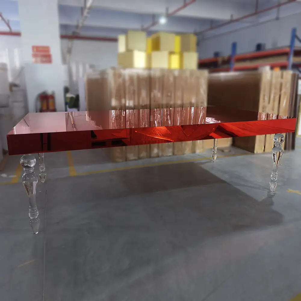 New Model Wedding Furniture Crystal Transparent Rectangle Red Acrylic Table Wedding Dining Table for Wedding Event Decor