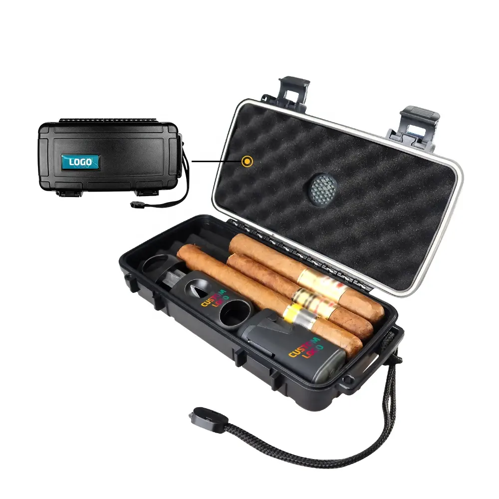 Kit scatola portasigari/umidificatori da viaggio con etichetta personalizzata leggera portatile con accessori per sigari di lusso