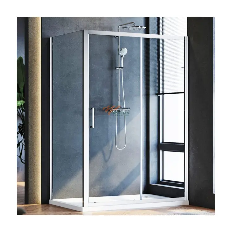 Philippines salle de bain pivotante porte en verre en acier inoxydable chrome matériel cabine de douche enceinte avec base rectangulaire