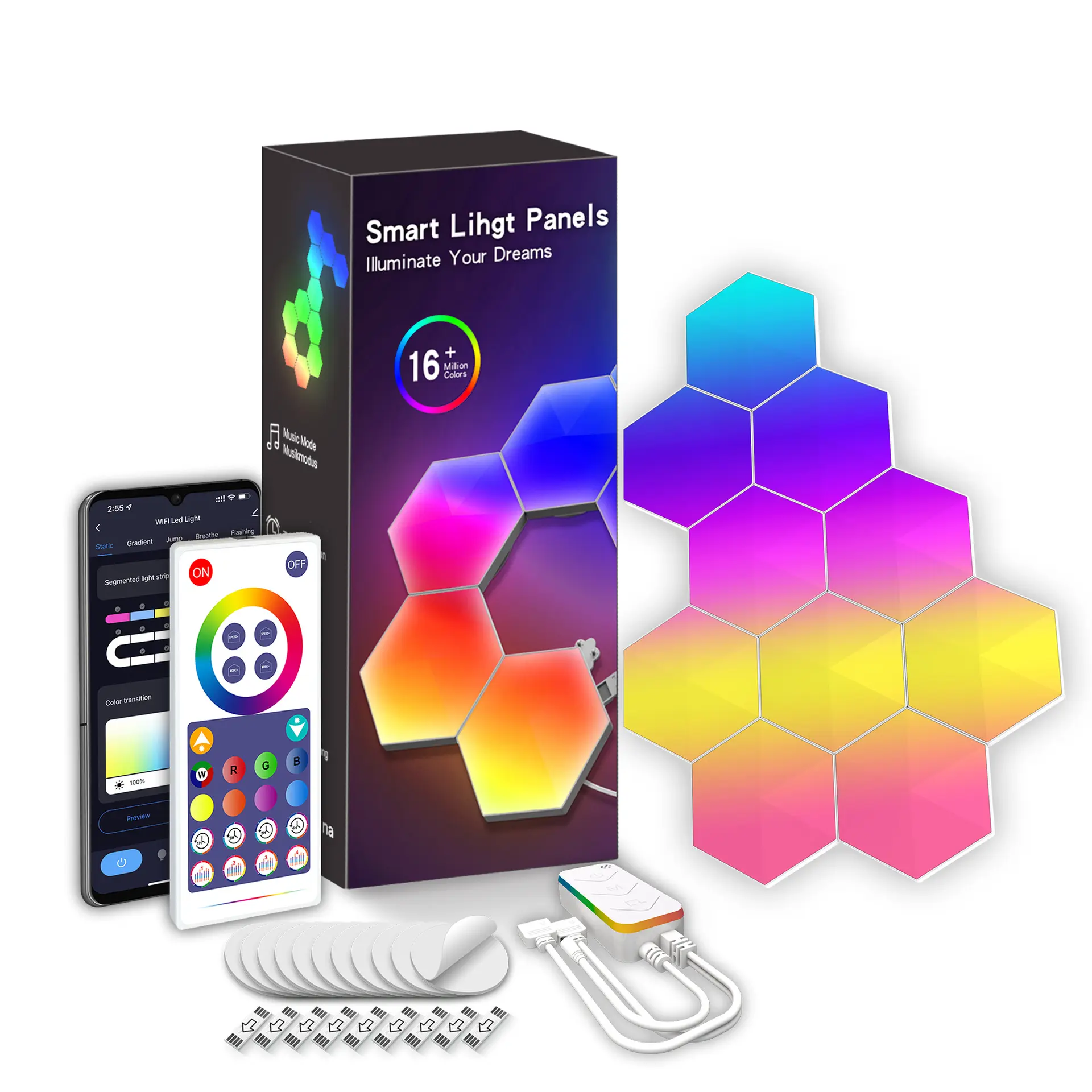 Controllo APP fai da te Mood Hexagon LED Lights Panel telecomando Smart Home Wall Panels Touch Sensitive Gaming RGB Night Lights