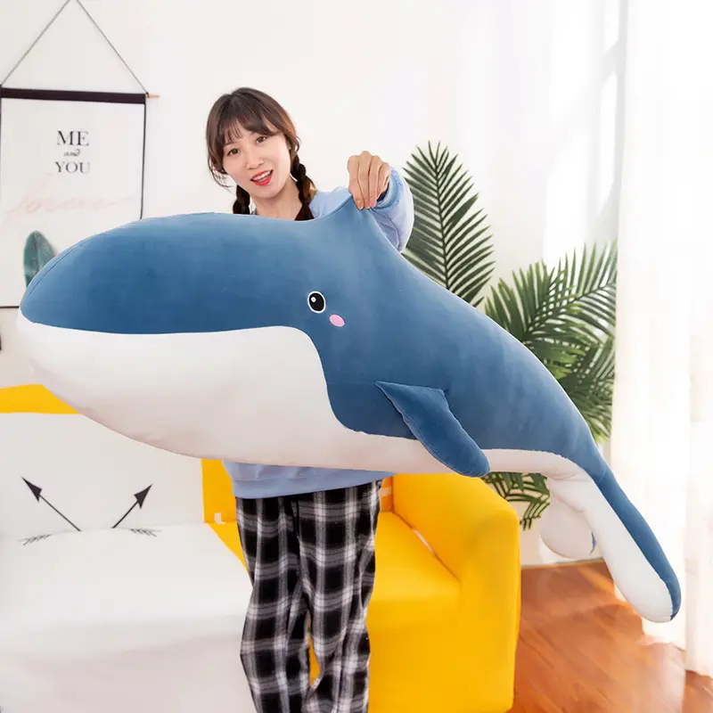 Linda oyuncak büyük mavi balina peluş yastık dolması hayvan oyuncaklar deniz yaşamı köpekbalığı yastık okyanus peluş oyuncak