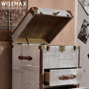WISEMAX mobilya Retro bagaj bavul depolama gövde oturma odası alüminyum kumaş gövde yan sehpa çekmeceli - Product Image 4