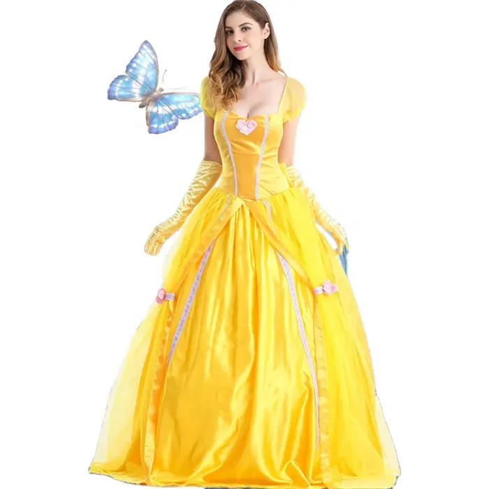 Vestido de princesa elegante de La Bella y La Bestia para mujer, disfraz para fiesta de Halloween, superventas