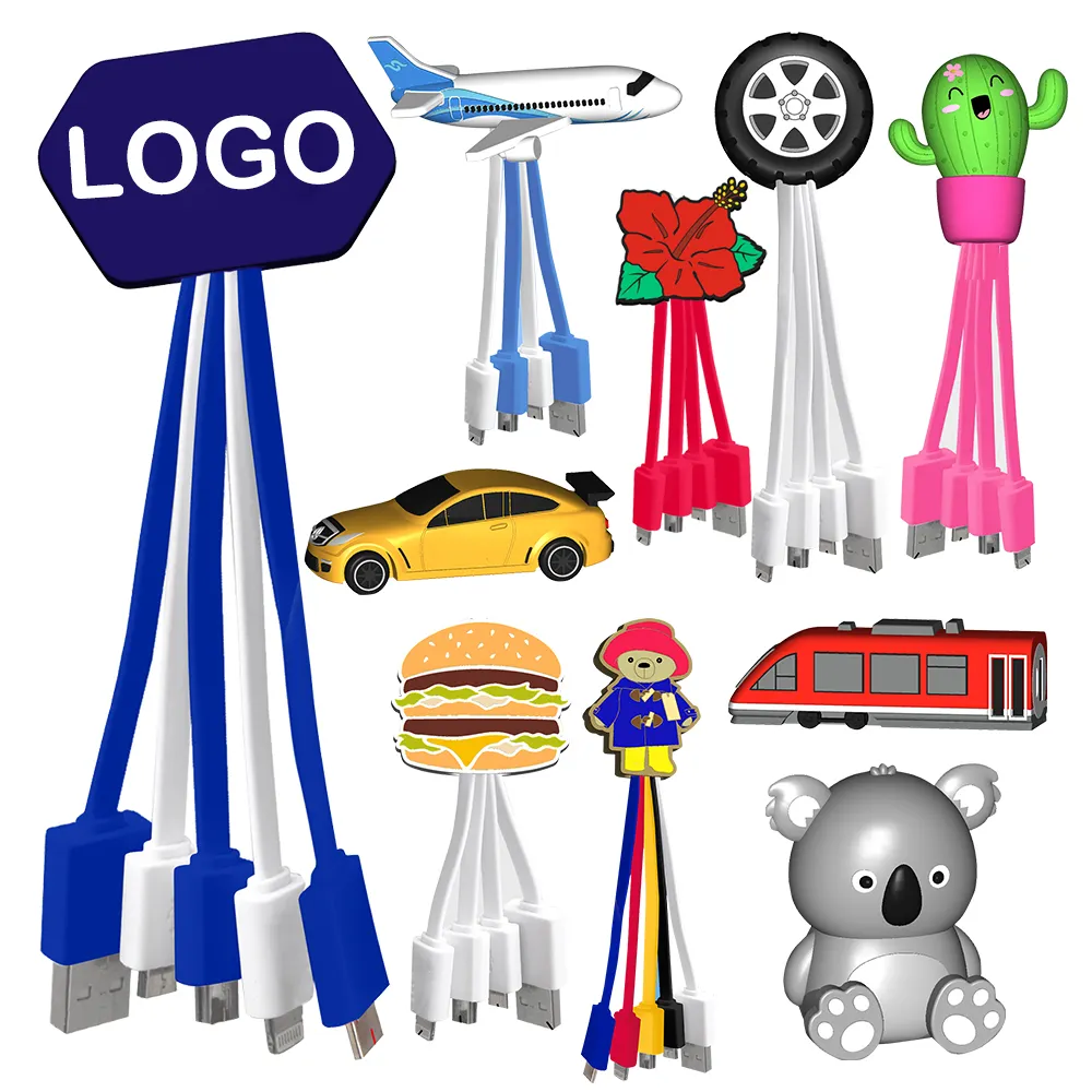 Promotional Gift Custom Logo Design Shape Keychain Multi Charger Cord Mobile Phone USB 3 In 1 Charging Cable
