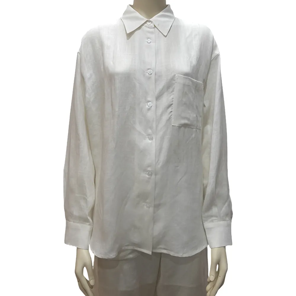 SMO personalizado Oficina Mujer Turn Down Collar Camisa Liso Blanco Camisas Mujeres Tencel Lino Camisa Casual
