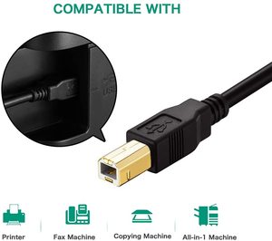 24k镀金黑色公对公480 Mbps USB a至B电缆聚氯乙烯护套2.0 USB打印机数据线高效打印 - Product Image 4