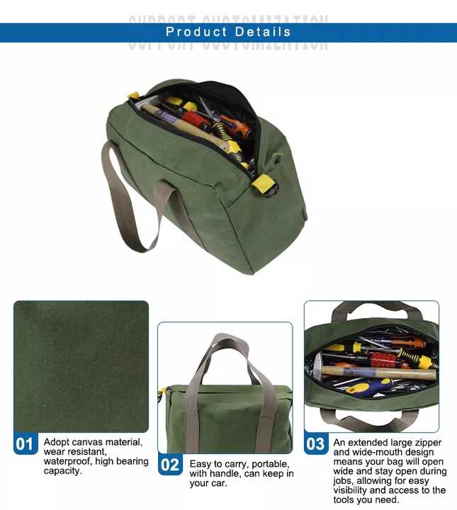 Wholesale Custom Logo Canvas Large Electrician Zipper Tool Tote Bag