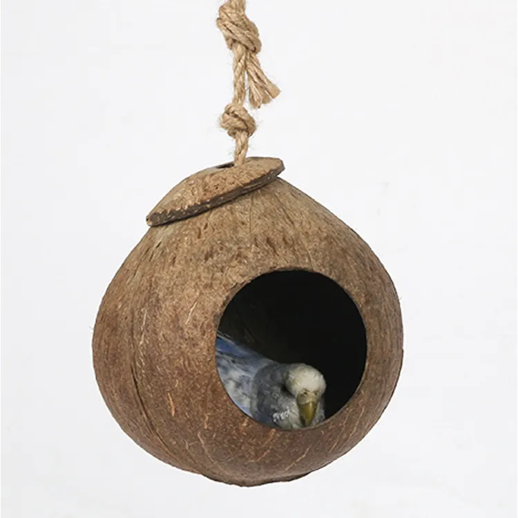 Natural Comfortable Coconut Shell Nest Parrot Supplies Breeding Bird House with Stairs