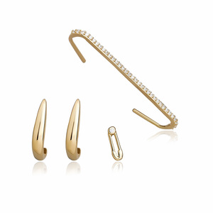4 basit ve şık küpe ve küpe seti 4-piece alaşım elmas kakma ile Set - Product Image 2