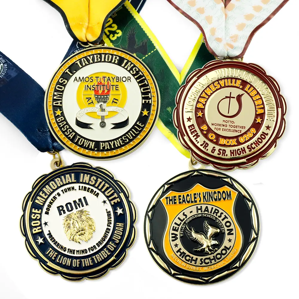 Regalo de graduación Medalla de metal personalizada con cinta Collage Medalla de Premio para estudiantes de secundaria