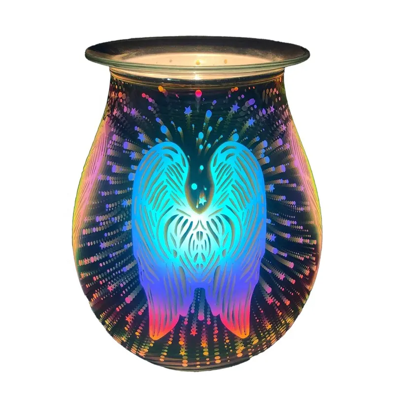 Gran oferta, quemador de fusión de cera perfumada eléctrica de vidrio 3D hermoso Popular con alas de Ángel para fragancia para el hogar