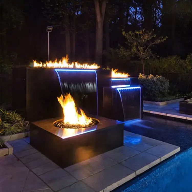 Nice day and night stainless steel pool wall mounted waterfall with LED lights
