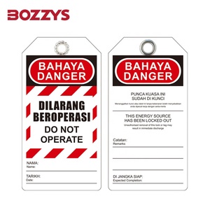 BOZZYS 2 taraflı kırmızı PVC güvenlik kilitleme etiketi kapı kullanımı için tehlike başlığı ve LOTO sistemi için boş etiket ile - Product Image 2