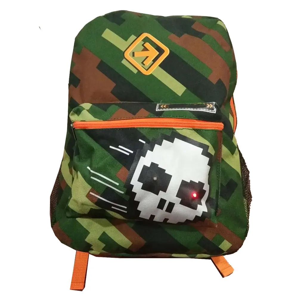 High quality custom new design camo skull backpack bag baby kids school bag with LED lamp