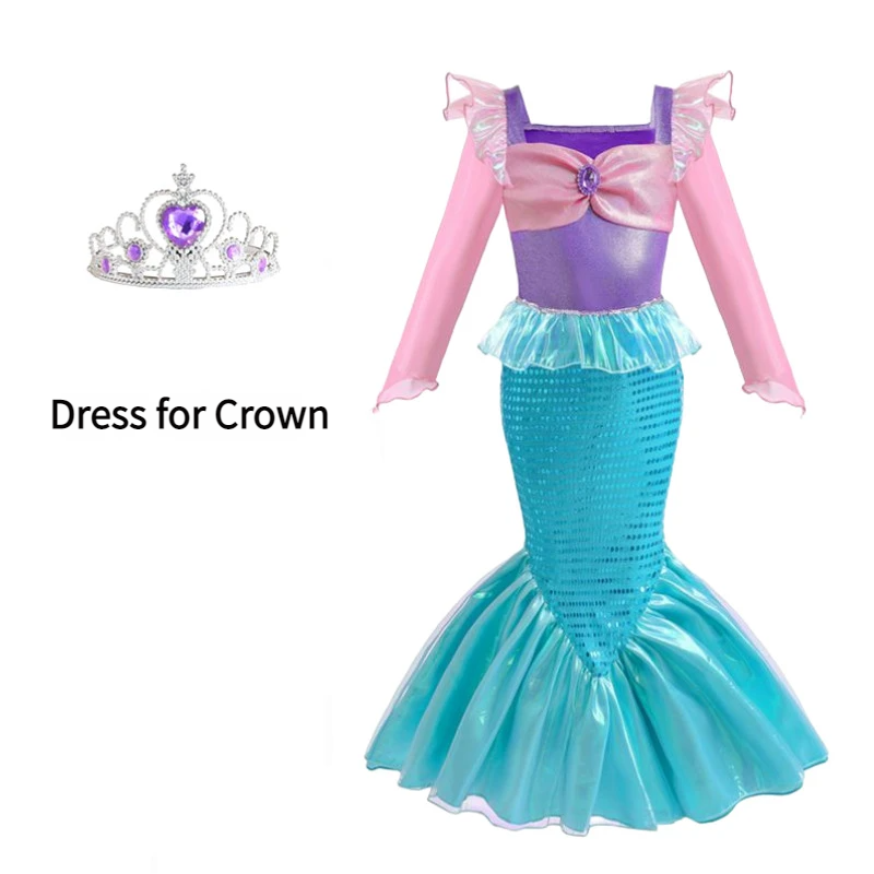 Abito da principessa a maniche lunghe blu polvere - Include corona