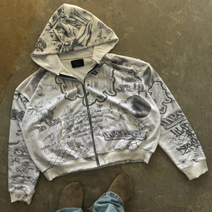 Tùy Chỉnh Thường Xuyên Phù Hợp Tất Cả Các In 100% Cotton Zip Cắt Baggy Đồ Họa Dtg In Cổ Điển Axit Rửa Pháp Terry Mùa Thu Áo - Product Image 1