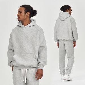 Otoño e invierno 350GSM Sudadera con capucha en blanco para hombre Color sólido Tela de lana gruesa Sudadera con capucha de gran tamaño Sin cuerda - Product Image 1