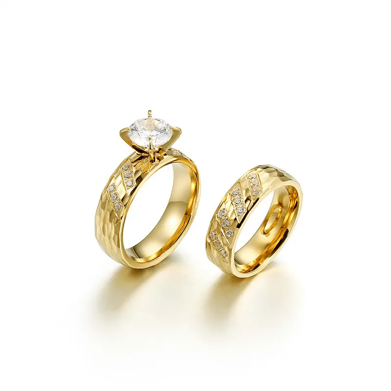 Anello di fidanzamento con diamante da sposa in oro 18 carati geometria di fidanzamento con anello di coppia in acciaio inossidabile a righe Diamant