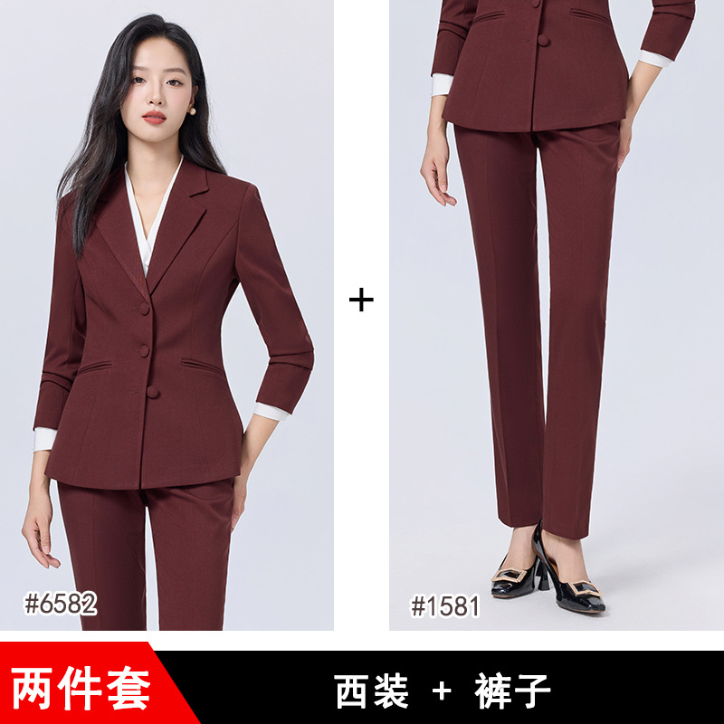 Burgundy straight-leg suit trousers