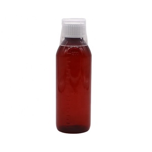 100cc Oval Amber reçeteli eczane şişeleri PET sıvı ilaç ölçekli kapaklı konteyner Syrupy şişe