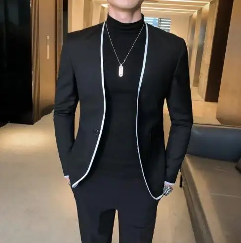 Traje de boda HD303 para hombre, esmoquin negro con pantalón ajustado, ropa de novio de un botón, traje Formal para fiesta de graduación, chaqueta de boda