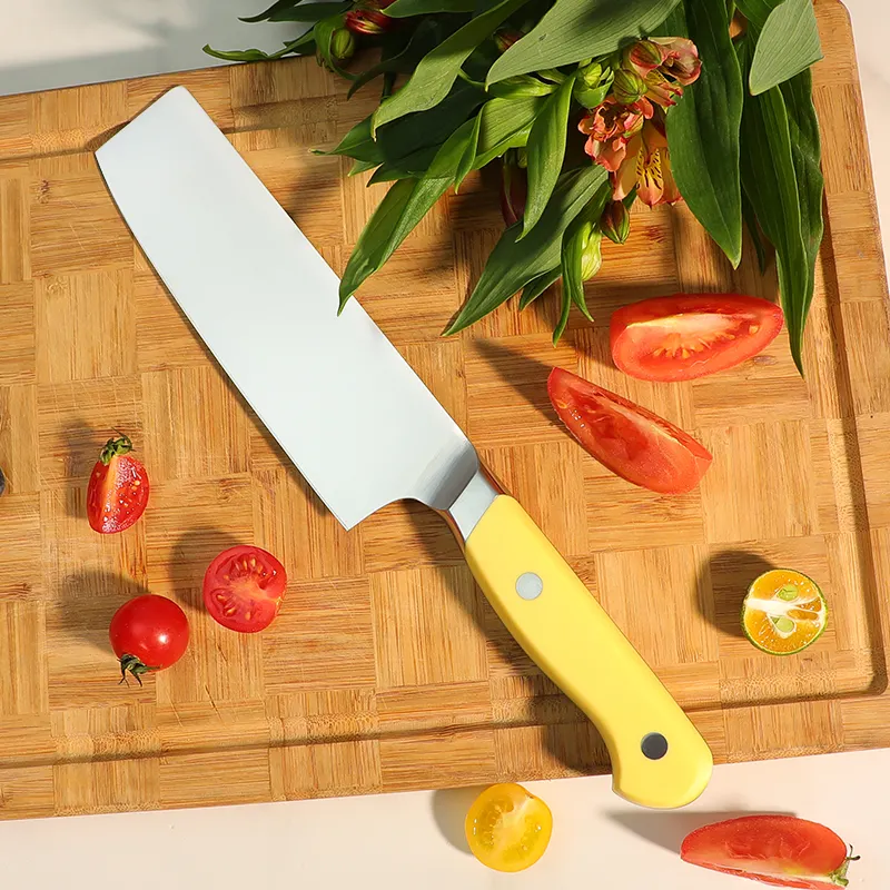 Tututuo yüksek karbon paslanmaz çelik 7 inç dövme mutfak pişirme şef balta Nakiri bıçak ile renkli ABS kolu