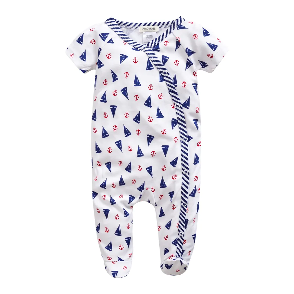 Mode Custom Bamboe Onsies Baby Kleding Korte Mouw Mooie Bedrukking