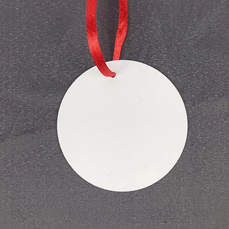 Prezzo di fabbrica decorazioni per le feste della famiglia dell'albero di Natale stampa UV in metallo bianco doppio lato in alluminio ornamenti natalizi