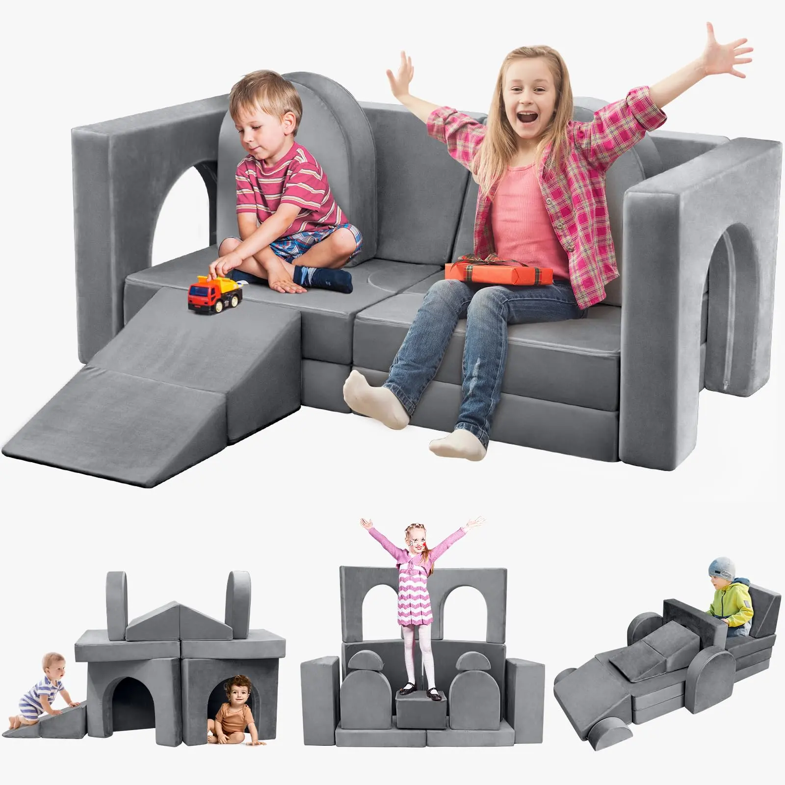 14pcs Modular Kids Play Couch Child Sectional Sofa Convertible Foam and Floor Cushion Nugget couch