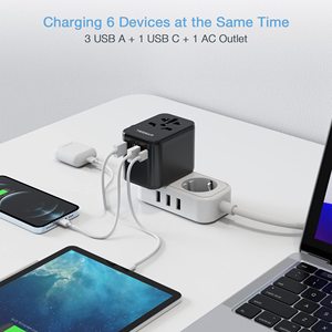 Super Mini Pd <strong>17w</strong> Gan 3C1C+AC Fast Charge Usb C Wall Adapter Double-fuse Protection Universal Plug Travel <strong>Charger</strong> - Product Image 5