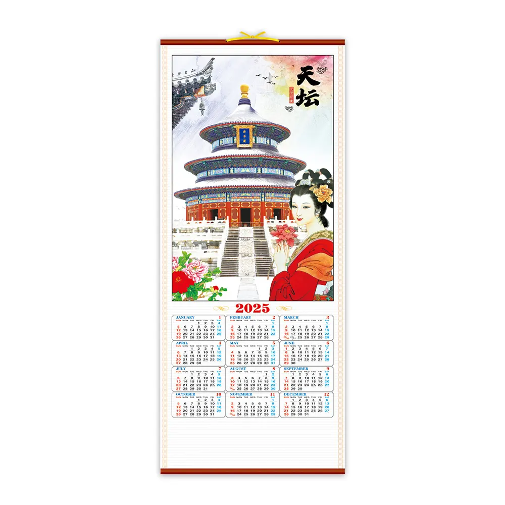 Nuevo producto Bastón Desplazamiento de pared Calendario Impresión Una página Calendario chino Decoración Anuncio Calendario de pared perpetuo