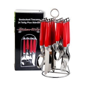 New <strong>Red</strong> and Green Plastic <strong>Flatware</strong> 24pcs with Iron Stand and Color Box - Product Image 5