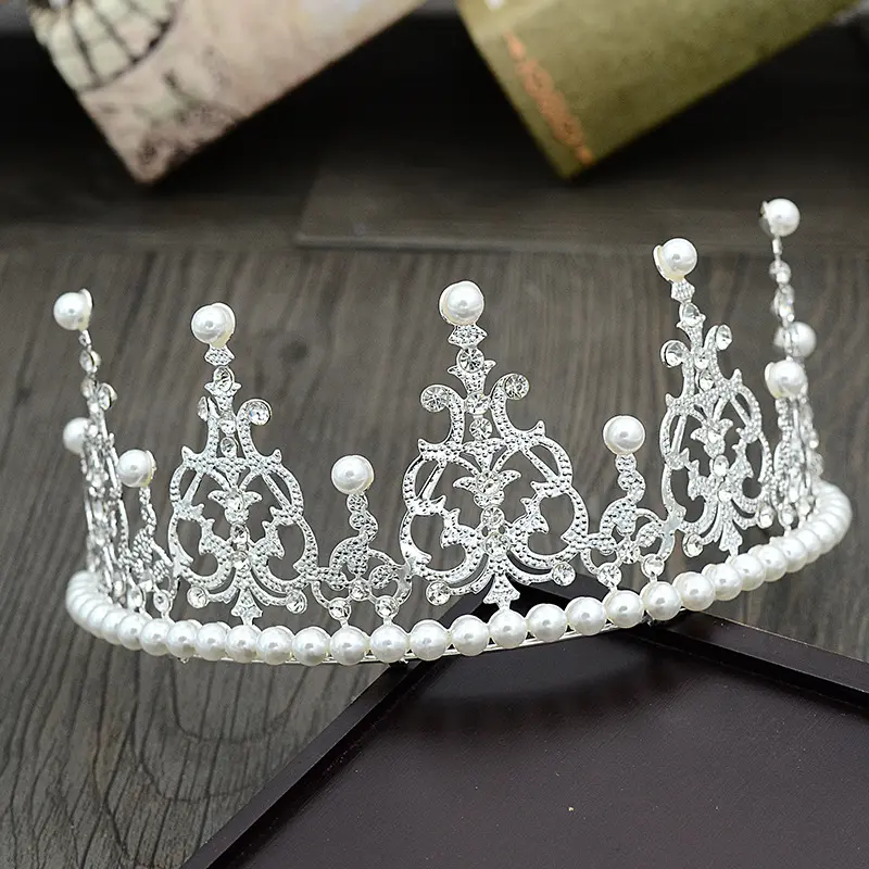 Corona Cake Topper Crystal Pearl Tiara ornamenti per capelli per la decorazione della torta della festa di compleanno di nozze (argento/oro)