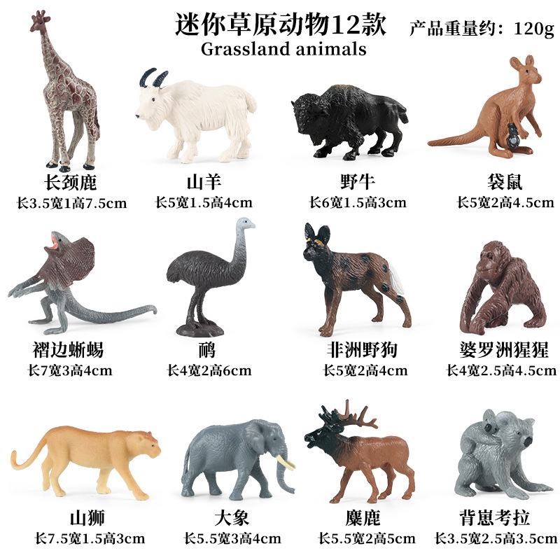 Animales coloridos de la sabana DT Mini (juego de 12 piezas)