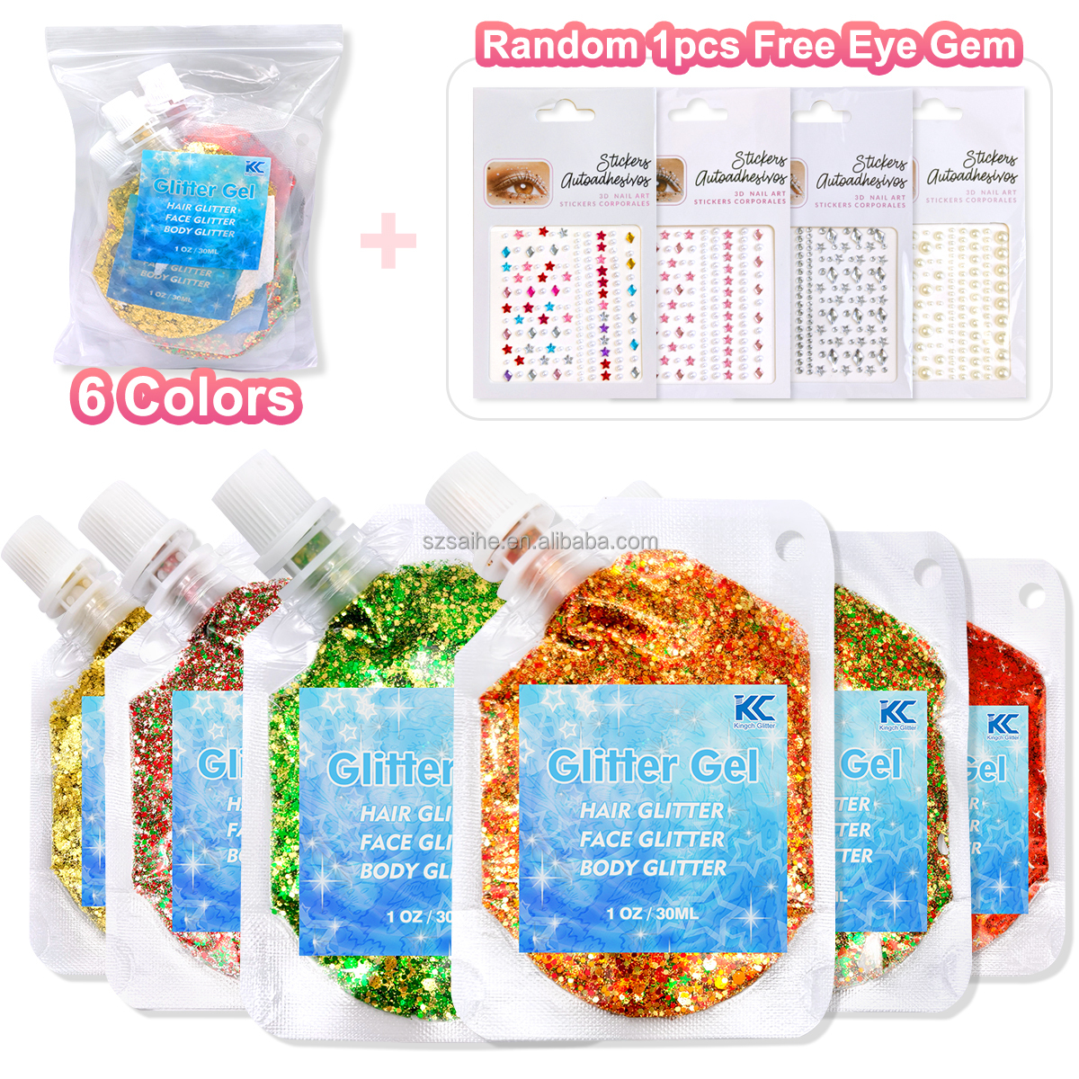 Set15-6 colores mezclados/Gel con purpurina navideña
