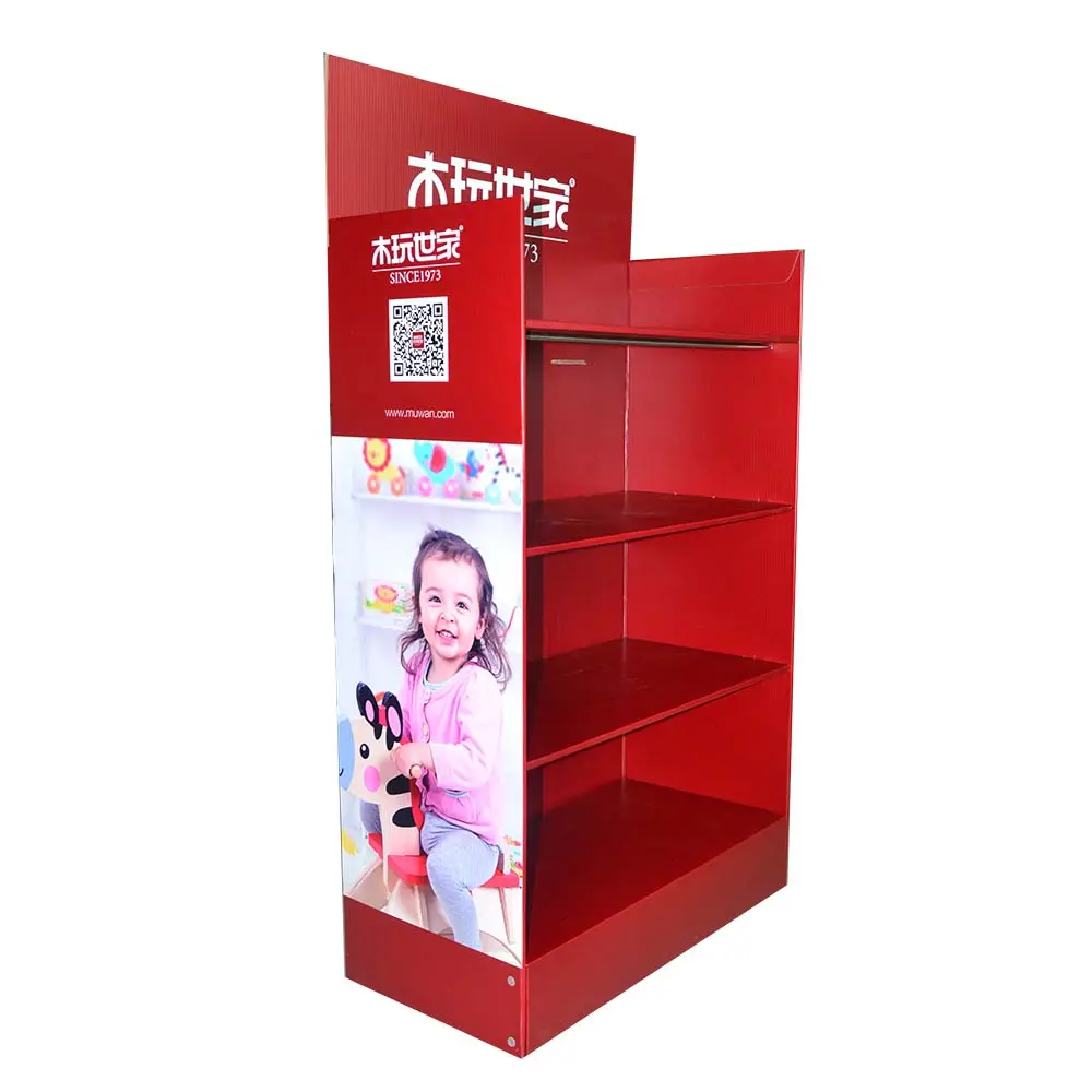 Showy beauty rack de armazenamento para crianças, rack de brinquedo com 4 camadas, tela para cartão, varejo, vermelho