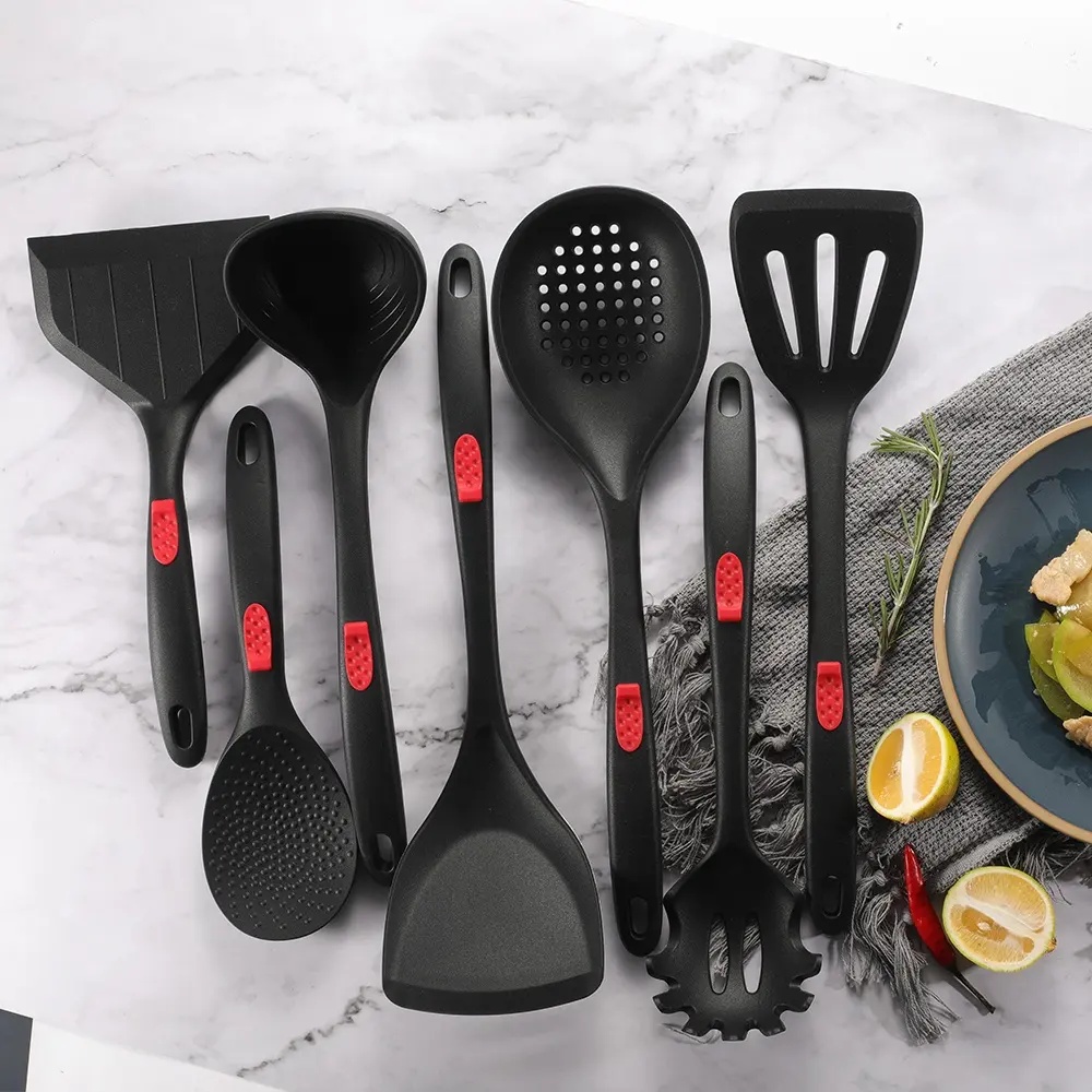 7PCS Luxury Silicone Cooking Utensils Ergonomic Designs Kitchen Utensils Set Turner Spatula Pasta Spoon With Color Combination